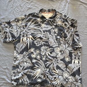 Tommy Bahama Men's XXL Black Floral Silk Short Sleeve Button-Up Shirt